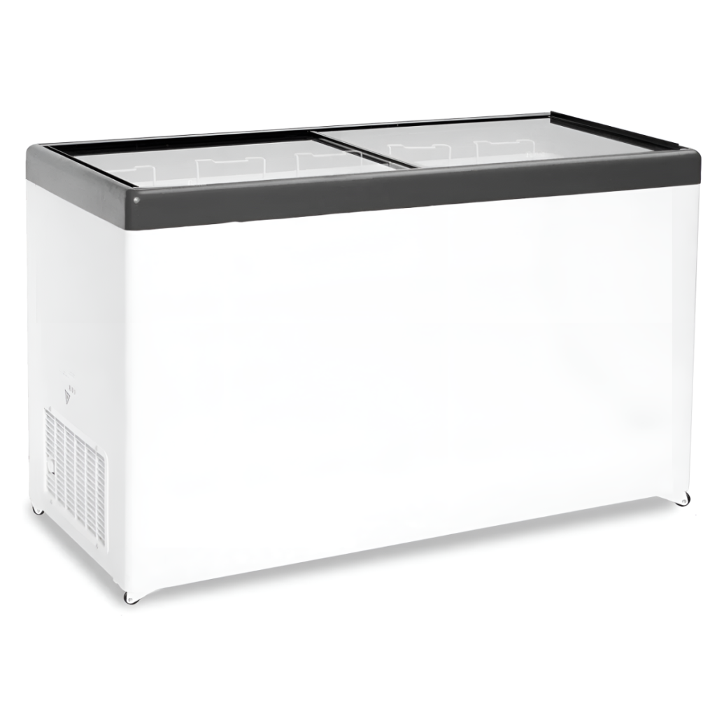 Ларь морозильный с прямым стеклом CRYSPI ЛВН 500 П (СF 500FQ) серый 6 корзин